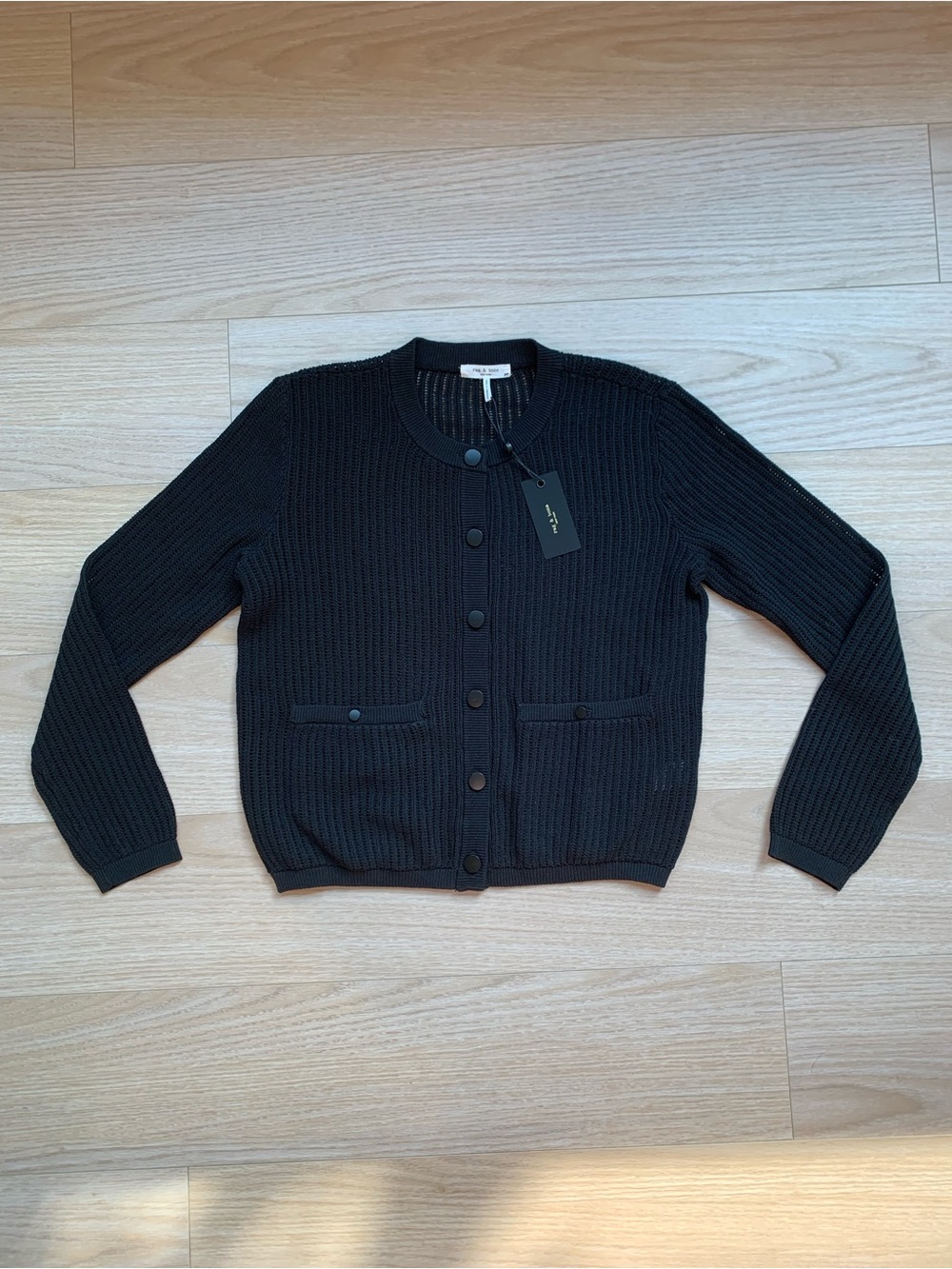 Rag & Bone Vivi Open Knit Black Long Sleeve Cardigan Sweater NWT Size Small